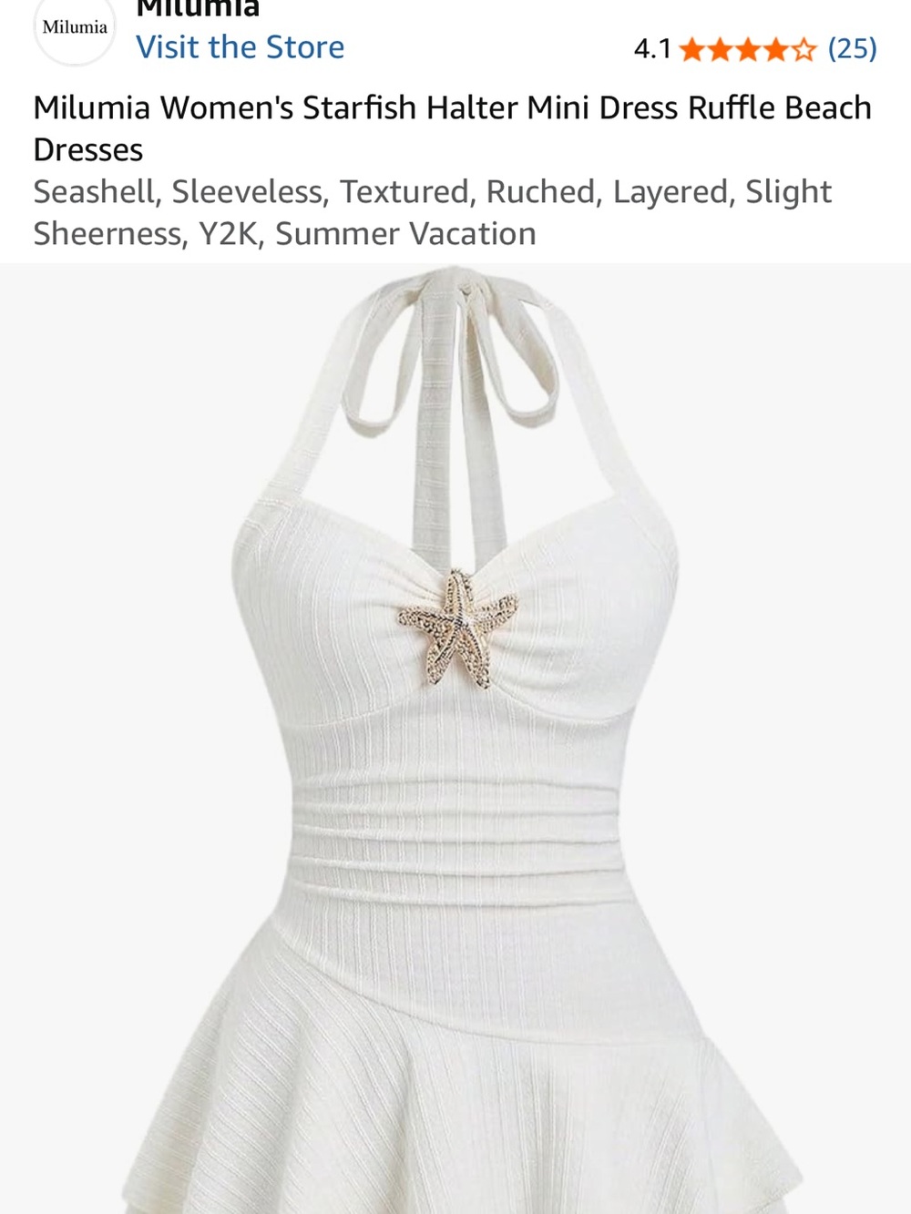 Amazon White Halter Midi Dress with Starfish Accent